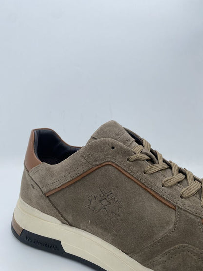 Taupe Suede Sneakers with Leather Accents