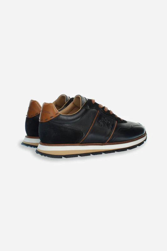 Black Leather Sneaker with Tan Accents