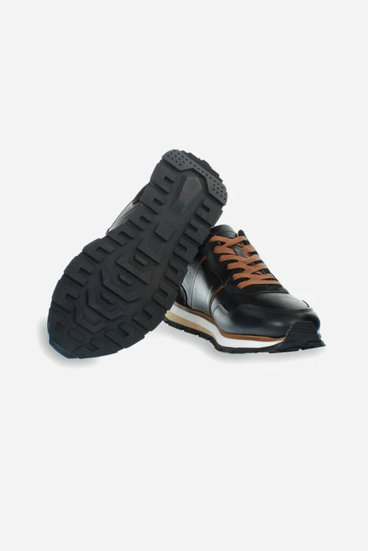 Black Leather Sneaker with Tan Accents