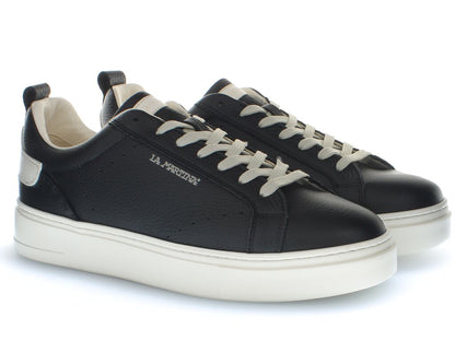 Black Leather Sneakers with Contrast Detail