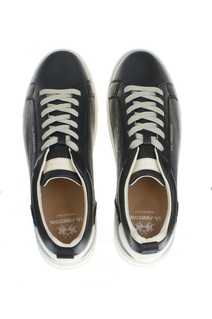 Black Leather Sneakers with Contrast Detail