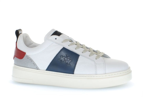 White Leather Low-Top Sneakers with Colorblock Detail