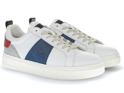 White Leather Low-Top Sneakers with Colorblock Detail