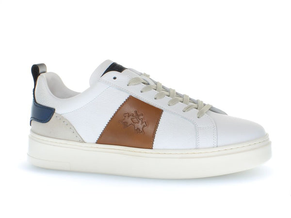 White Leather Casual Sneakers with Embossed Detail