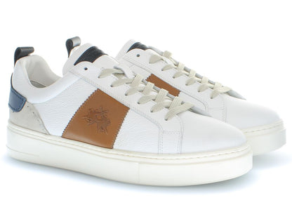 White Leather Casual Sneakers with Embossed Detail