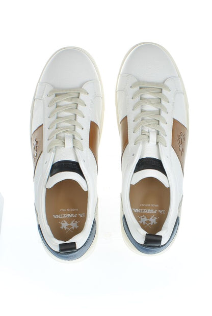 White Leather Casual Sneakers with Embossed Detail