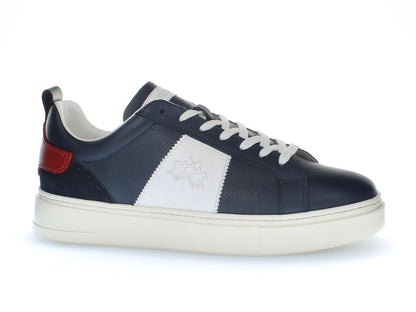 Navy Leather Sneakers with Embossed Logo