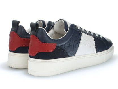 Navy Leather Sneakers with Embossed Logo