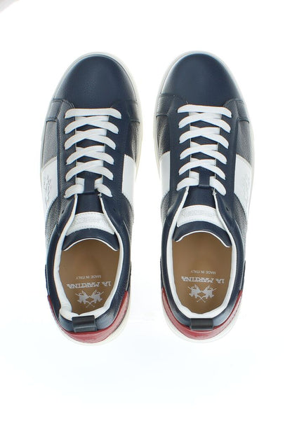 Navy Leather Sneakers with Embossed Logo