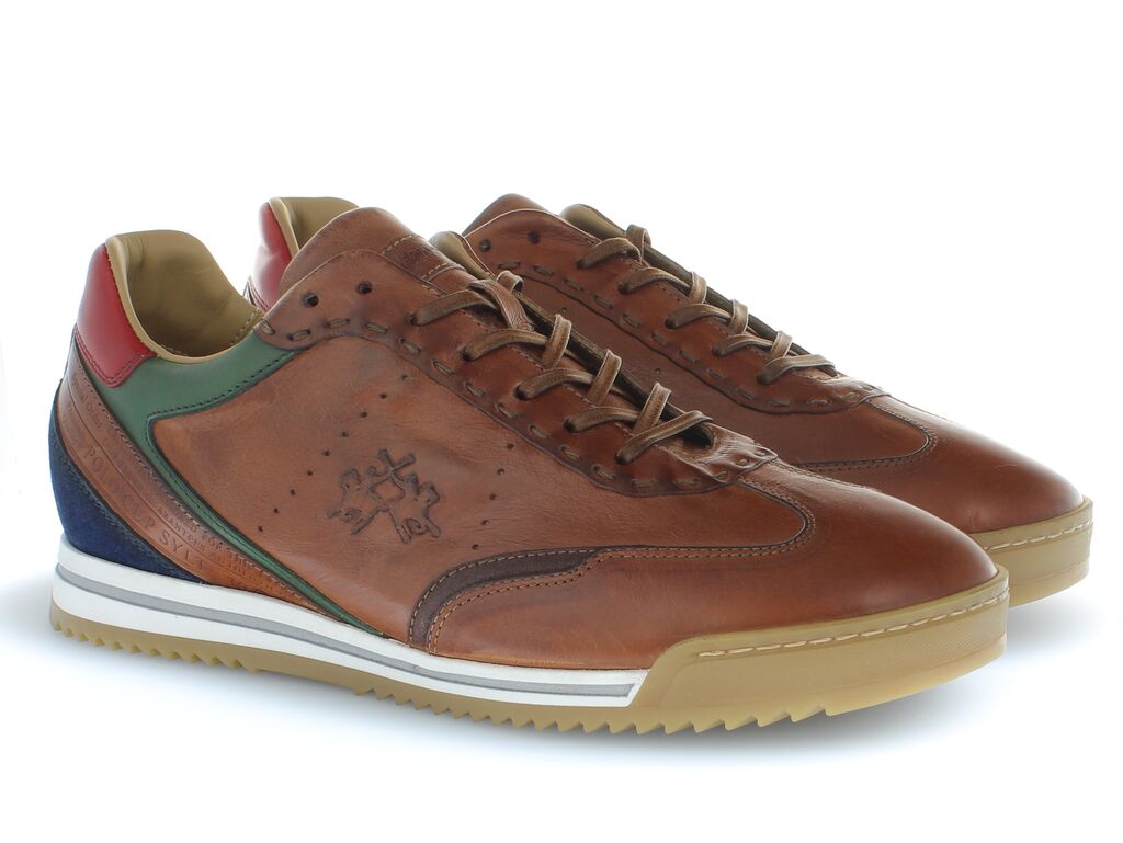 Brown Leather Sneaker with Multicolor Accents