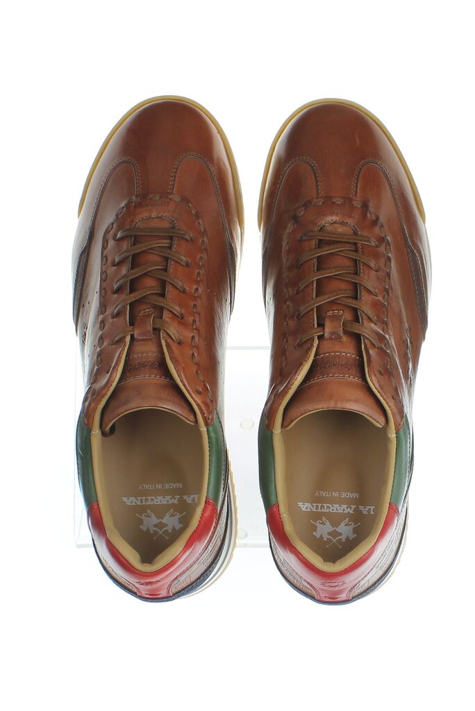 Brown Leather Sneaker with Multicolor Accents