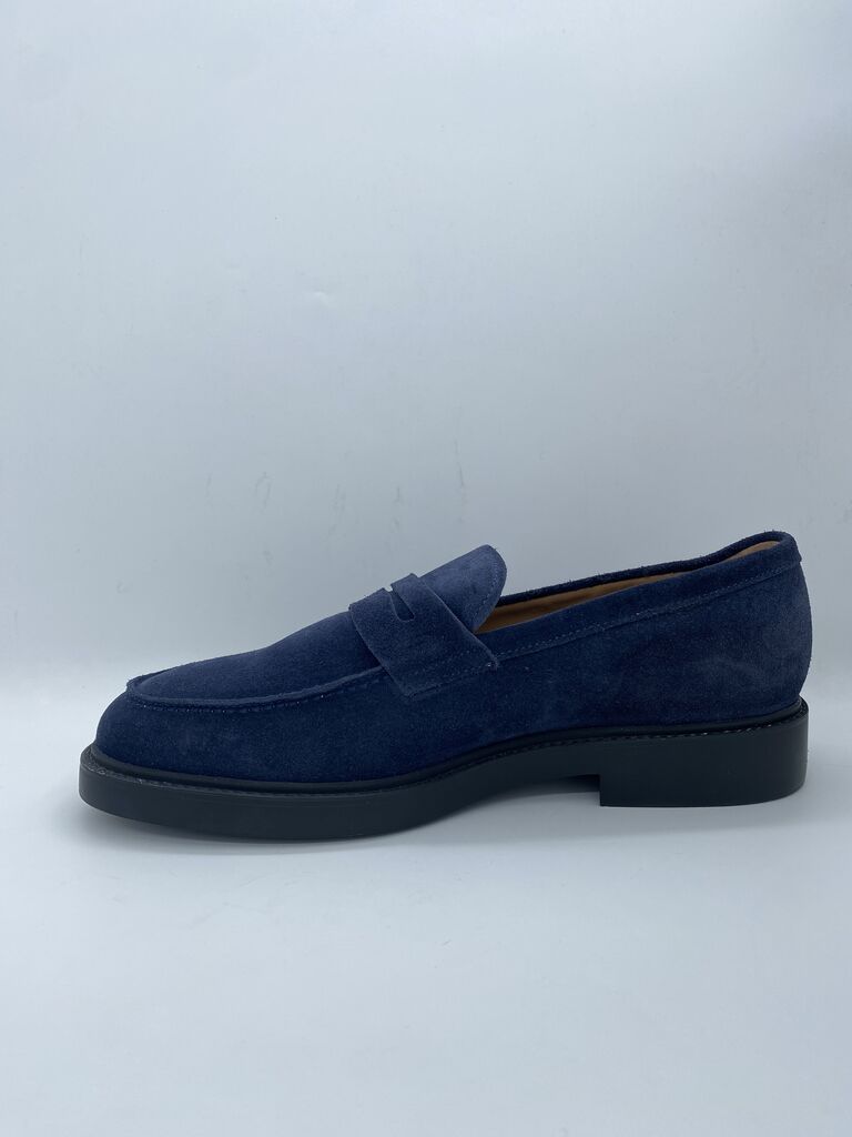 Navy Suede Loafers with Contemporary Heel