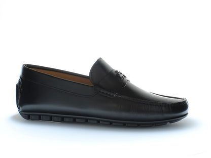 Black Leather Loafer with Embossed Detail