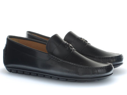 Black Leather Loafer with Embossed Detail