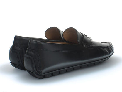Black Leather Loafer with Embossed Detail