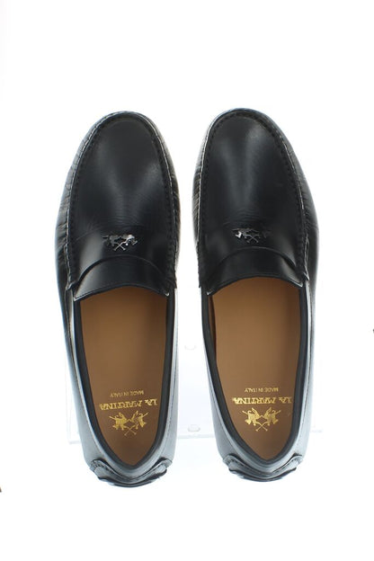 Black Leather Loafer with Embossed Detail