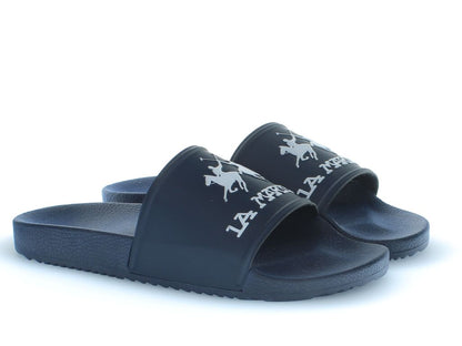 Navy Slide Sandals with Logo Accent