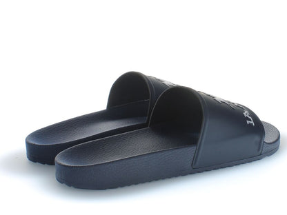 Navy Slide Sandals with Logo Accent