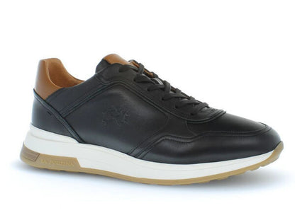 Black Leather Sneaker with Contrast Heel