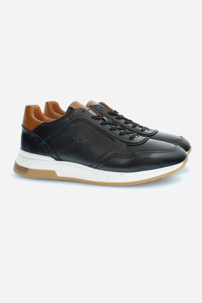 Black Leather Sneaker with Contrast Heel