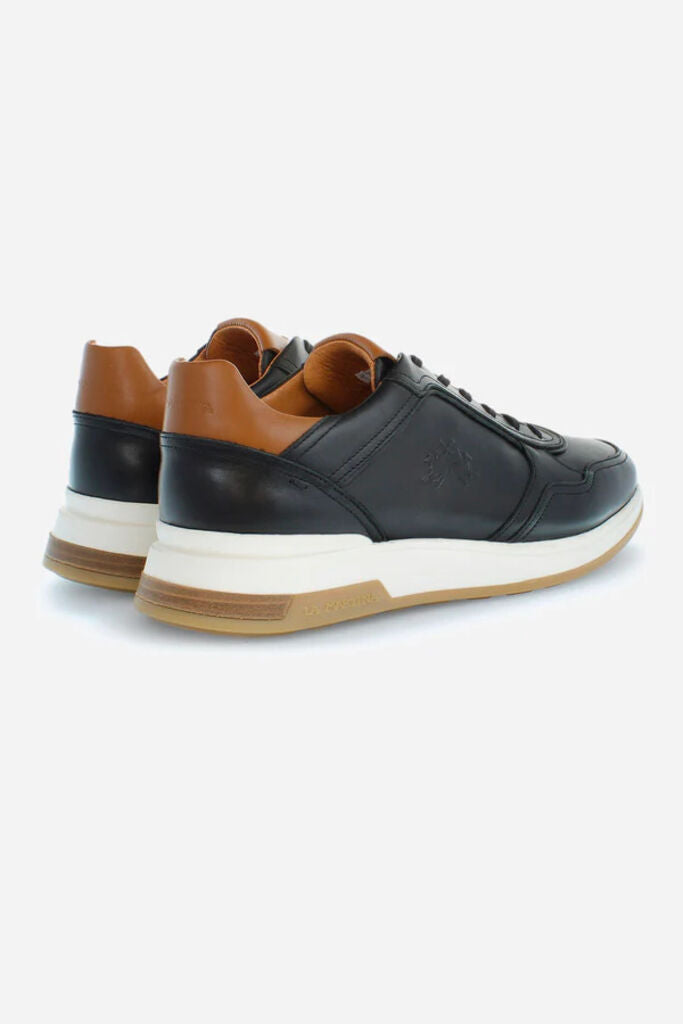 Black Leather Sneaker with Contrast Heel