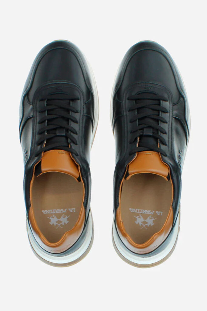 Black Leather Sneaker with Contrast Heel