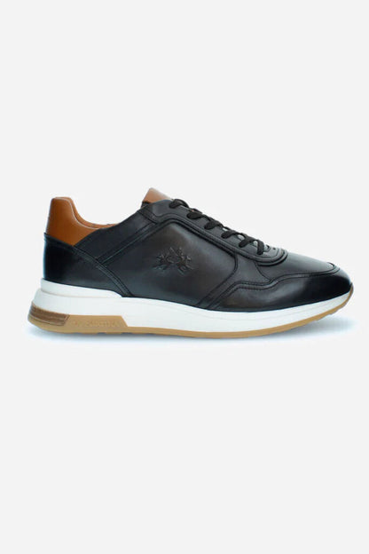 Black Leather Sneaker with Contrast Heel