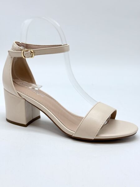 Beige Block Heel Sandals with Ankle Strap