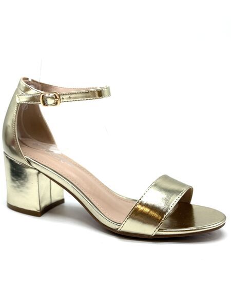Gold Metallic Block Heel Sandal with Ankle Strap