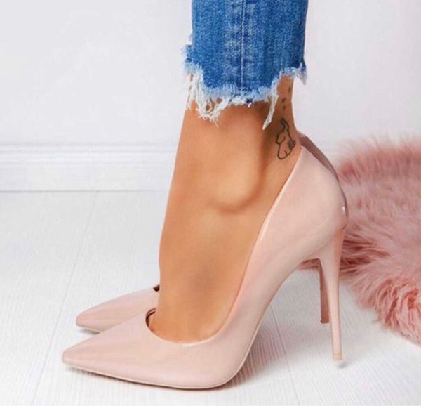 Blush Patent Leather Stiletto Heels with Pointed Toe
