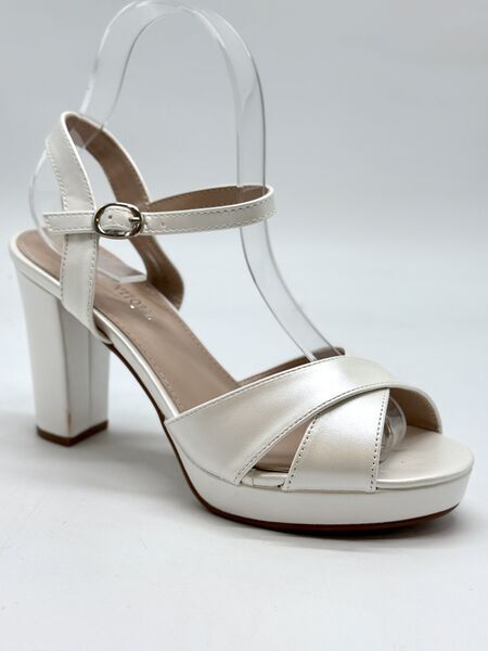 White Satin High Heel Sandal with Ankle Strap