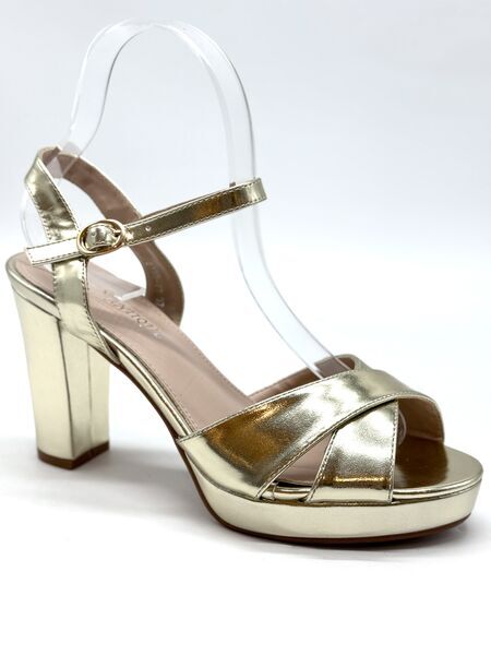 Gold Metallic Platform Heel Sandal with Ankle Strap
