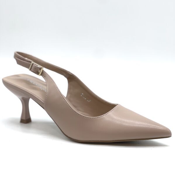 Beige Pointed Slingback Heels with Buckle Strap
