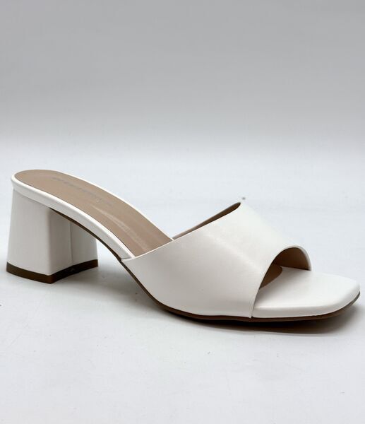 White Block Heel Slide Sandals