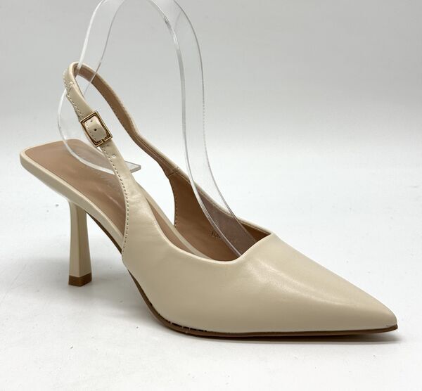 Beige Pointed Slingback Heels with Adjustable Strap