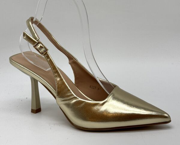 Gold Metallic Slingback Pumps with Pointed Toe