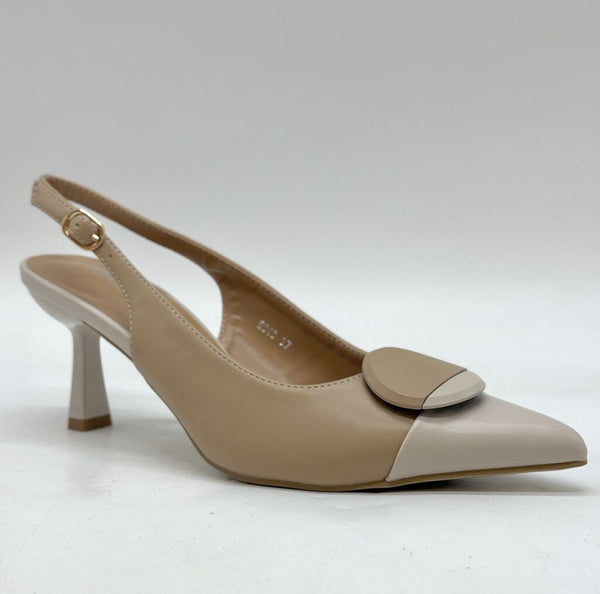 Beige Slingback Heel with Buckle Detail