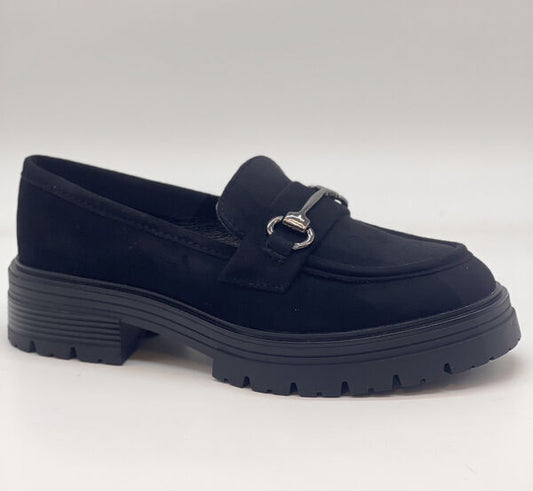 Black Loafer with Chunky Sole and Metal Buckle