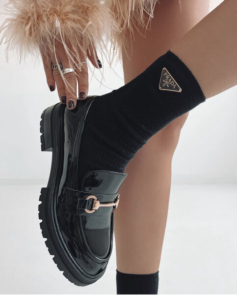 Black Glossy Loafers with Buckle Detail