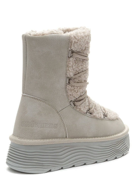 Beige Shearling High-Top Sneaker with Platform Sole