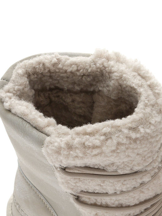 Beige Shearling High-Top Sneaker with Platform Sole
