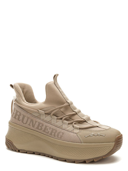 Beige Textured Platform Sneaker with Bold Branding