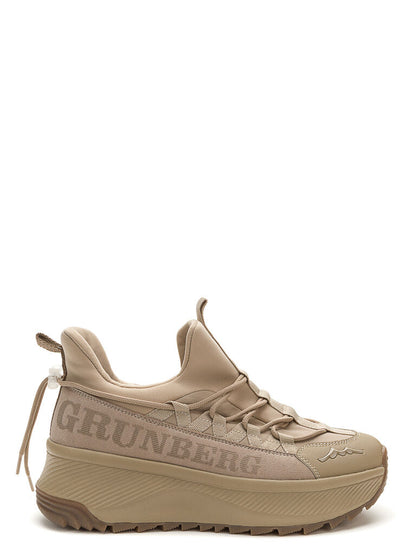 Beige Textured Platform Sneaker with Bold Branding