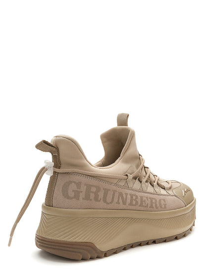 Beige Textured Platform Sneaker with Bold Branding