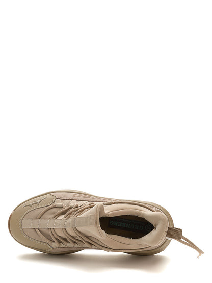 Beige Textured Platform Sneaker with Bold Branding