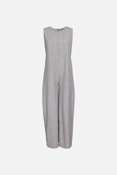 Gray Textured Sleeveless Jumpsuit with Relaxed Fit