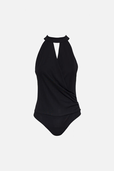 Black Wrap-Style Halter Bodysuit