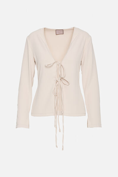 Ivory Knitted Top with Tie Front Detail