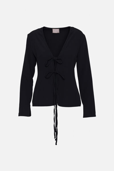 Ivory Knitted Top with Tie Front Detail