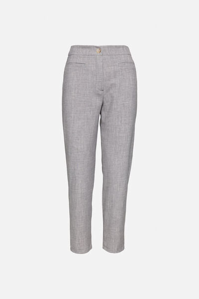 Gray Textured Trousers with Button Closure